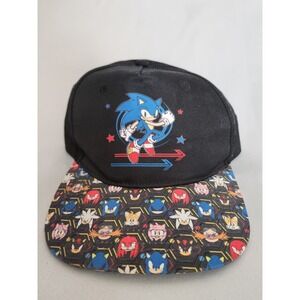 Sonic The Hedgehog Hat Snapback Cap Mens Black Blue MEDIUM Sega Tails Knuckles